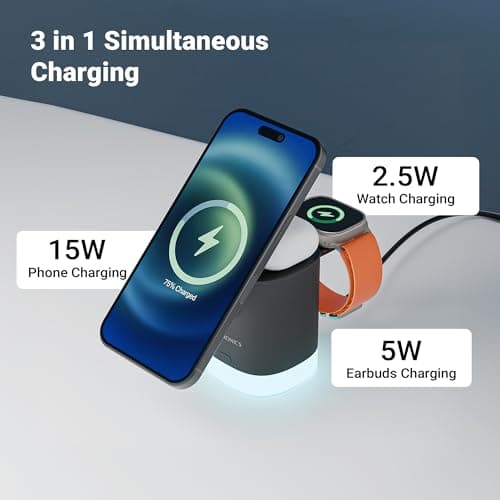 Zebronics 3-in-1 Wireless Foldable Charging Pad with 23W Output, MagSafe Compatible, Fast Charging, Built-in Protection, FOD, 1m Type-C Cable, for iPhone 16/15/14/13/12 Series(MagBoost 50,Matt Black) 2