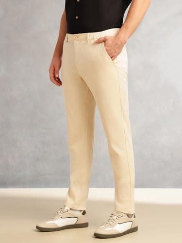 Thomas Scott Men's | Straight Fit | Mid-Rise | Solid | 4 Pockets | Woven | Chinos Trouser (TSB175_Cream_32) 3
