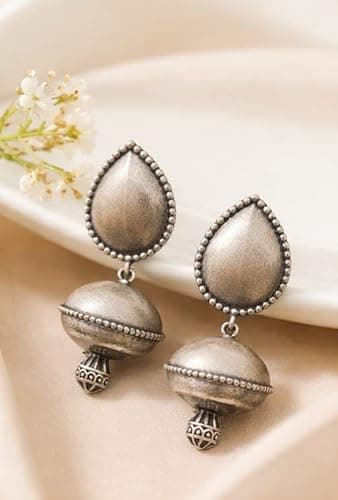 Earrings For Women & Girls Oxidised German Silver Drop and Dangler Earrings traditional earrings women ethnic jewellery india dome jhumka earrings antique silver earrings 5