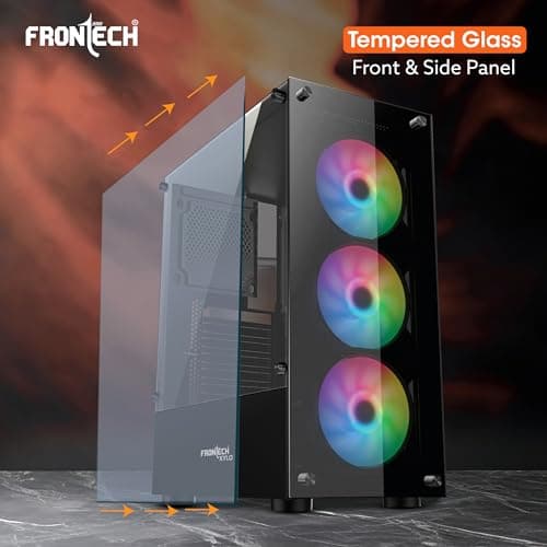 FRONTECH Xylo Gaming Computer Cabinet with HD Audio | ATX Compatible with Tampered Glass Side Panel and Bottom SMPS Dock | 3x120 mm RGB Fan with Dust Filter, USB 3.0, 2xUSB 1.1 (FT4285, Black) 4