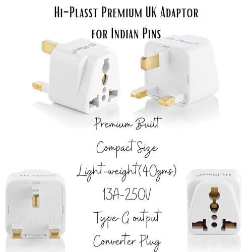 Hi-Plasst India to UK Adapter (Type-G Plug) - 2pcs Pack - UK Converter for Indian Plugs & Devices, Dubai, Singapore, Malaysia - Travel Plug Adapter with Universal Socket (White) 6