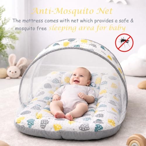 Infantbond Designer Mattress with Net | Baby Sleeping Bag | Carry Bed (0-6 Months) (Grey) 4