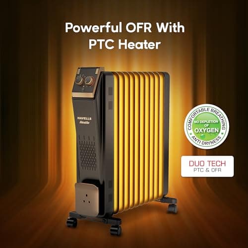 Havells 11 Fin Oil Filled Room Heater (OFR) | Advanced New U-Tech Fast Heating Fins with 10-Year Warranty | 2900W | ISI Approved | PTC Fan Heater | Inclined Control Panel | Black 3