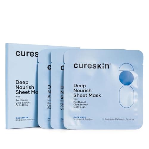 Cureskin Deep Nourish Hydrating Face Sheet Mask with Panthenol, Cica Extract & Oats Bran | Intense Moisture, Glow & Soothing Care | Pack of 3
