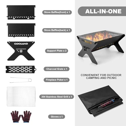Odoland Camping Campfire Grill, Portable Folding Charcoal Grills, Backpacking BBQ Grill, Heavy Duty Firepit Grill with Carry Bag for Outdoor Cooking, Bonfire, Patio, Backyard 2