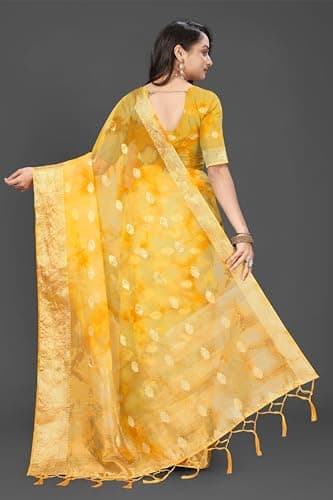 Women Saree Elegant Traditional Design Ethnic Festive Wedding Party Stylish Look Yellow 2