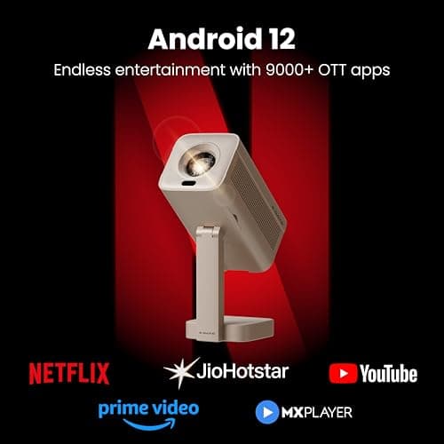 E GATE Atom 4X+ Fully Automatic Projector 4k Ultra HD | Whale TV+ Live TV on Android | Brightest 400 ISO | Native 1080p, Netflix, Prime | USB-HDMI ARC+CEC | HDR+HLG | WiFi 6, BT, Egate mini Projectors 5