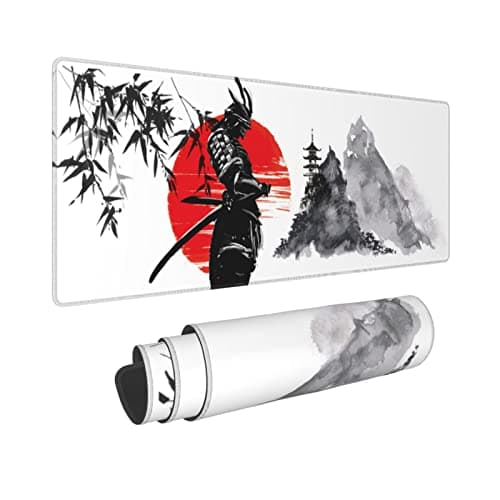 Yilad Watercolor Japanese Samurai Bushido Gaming Mouse Pad Xl,Non Slip Rubber Base Mousepad,Stitched Edges Desk Pad,Extended Large Mice Pad,31.5 X 11.8 Inch