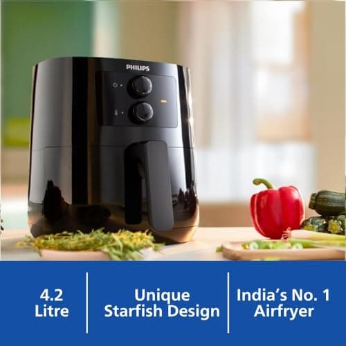 PHILIPS Air Fryer HD9200/90, uses up to 90% less fat, 1400W, 4.1 Liter, with Rapid Air Technology (Black), Large 2