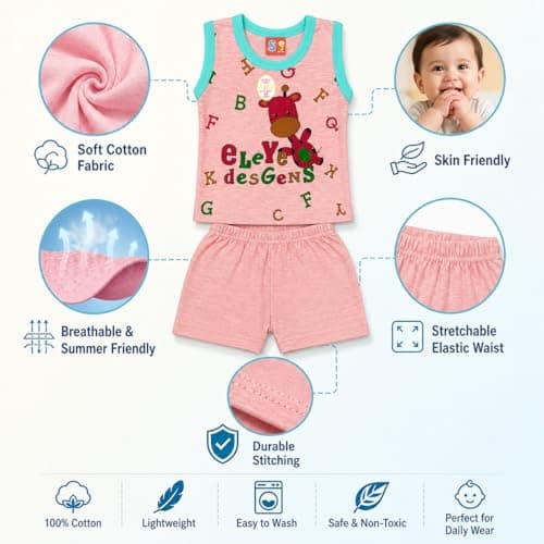 ROMYCRON Baby Boys Cotton Top Bottom Combo Pack of 5 | Sleeveless T-Shirt & Shorts Clothing Set | Soft Breathable Summer Wear | Multicolor Kids Outfit for Daily Wear (0-2 Years) (9-12 Month) 4