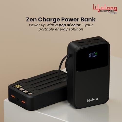 Lifelong Electronics 20000mAh 22.5W Fast Charging Power Bank | 3 Inputs (1 Built-in USB A Cable + 1 C + 1 Lightning Port) & 6 Outputs (3 Built-in Cables + 1 C + 2 A Port) | Small Pocket Size Powerbank 2
