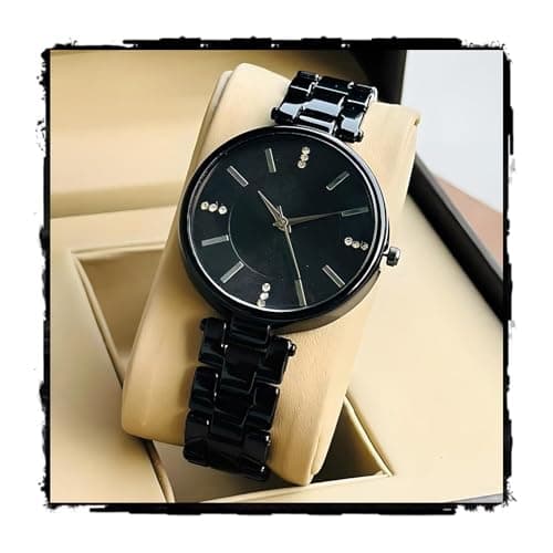 styledose Women Analogue Wrist Watches for Women's & Girls&Miss&Ladies Diamond Studded Dial Rosegold Colored Stylish Bracelet Strap (Butter Black)