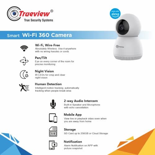 Trueview 3MP WiFi Robot Security Camera | 360° Pan Tilt | All-Time Color Night Vision | AI Auto Tracking & 2-Way Audio | Alexa Compatible | Supports 256GB Memory Card | STQC Certified for Privacy 2