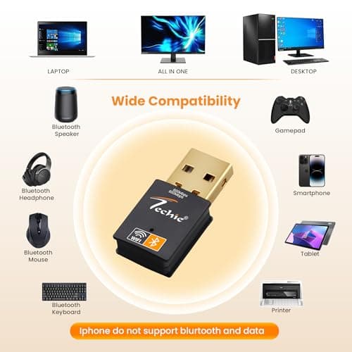 TECHIE Dual Band USB Wi-Fi Bluetooth 4.2 Adapter 600 Mbps, Dual Band 2.4G + 5G, Compact USB 2.0 for Desktops, DVRs, NVRs, Android TV Boxes, Black 5