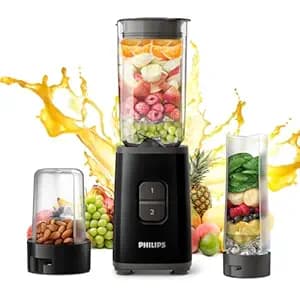 Philips HR2603/90 Mini Blender Mixer Grinder | Smoothie Maker | 350W Power | 3-Jar Capacity | With Variable Speed Control | Perfect for Smoothies, Mixing & More, 220 Volt, Black