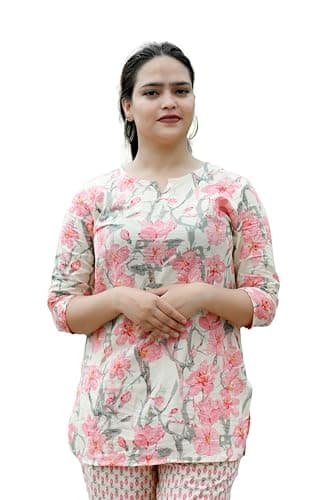 NIVAANI Cotton Night Suit Set for Women Comfortable Cotton Pajama Set for Ladies | Summer Night Dress (RAD Rose, 3XL)