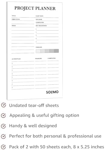 Amazon Brand - Solimo Desk Notepad, To Do List Planner, 50 Tear Off Sheets for Grocery, Shopping, Reminder, Checklist Set of 2 4