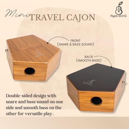 Hype String Mini Travel (Double-Sided) Cajon || Made of Solid Teak Wood With Cover Bag and Strap 4
