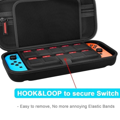 VERTUS® Carrying Travel Pouch Case Cover for Nintendo Switch 2017 / Nintendo Switch OLED 2021, with 20 Games Cartridges Protective Hard Shell for Nintendo Console (Black) (Console is not Included) 3