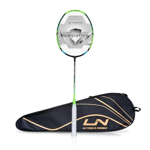 Li-Ning Carbon Fibre G-Force 8200 Extra Strong Unstrung Badminton Racket with Full Cover | 3U | Maximum Tension ? 35 Lbs (Black/Lime Green)