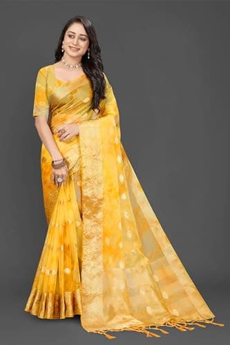 Women Saree Elegant Traditional Design Ethnic Festive Wedding Party Stylish Look Yellow 4