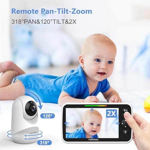 HelloBaby 6”IPS Large Screen, Video Baby Monitor with Upgraded 4000mAh Battery, 2-Way Talk, Night Vision, Pan-Tilt-Zoom, No WiFi, ECO Mode 5