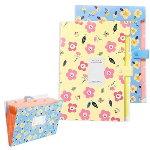 FunBlast File Folder with Button Lock – Floral Print A4 Size Certificates Holder with 6 Pockets, Office Documents File, Expandable Folders for Documents -Multicolour (Pack of 2 Pcs)