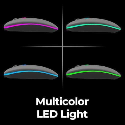 Zebronics Wireless Mouse, Dual Mode 2.4GHz + BT, Up to 1600 DPI, USB Nano Receiver, Lightweight Design, Multicolor LED Lights, Rechargeable Battery (Blanc, Grey) 4
