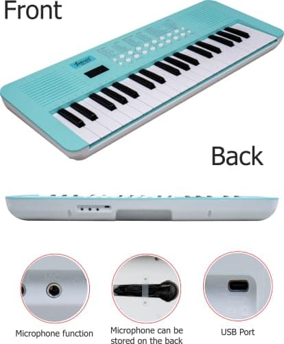 JUAREZ JRK520 37 Keys Electronic Keyboard for Kids with Microphone, 200 Tones, 200 Rhythms, 35 Demo Songs, Built-in Speakers, USB Power Support, Educational Musical Keyboard, Blue 2