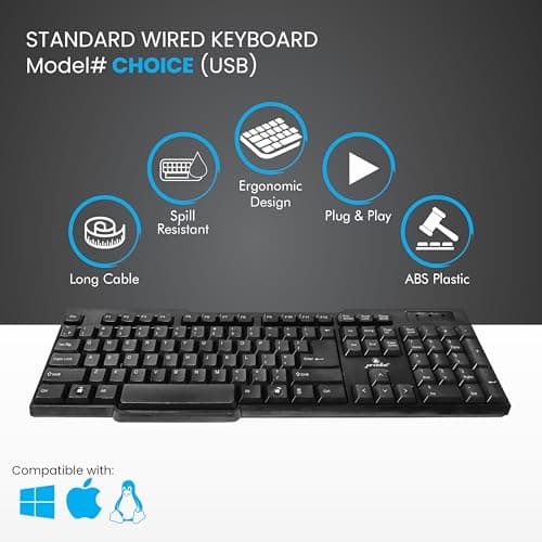 ProDot Choice USB Wired Keyboard I Plug & Play Technology I 104 Keys I 10M Key Life I 1.2m Cable I Rupee Key I Spill Resistant Design I Compatible with Windows, iOS, Linux I 1 Year Warranty 2