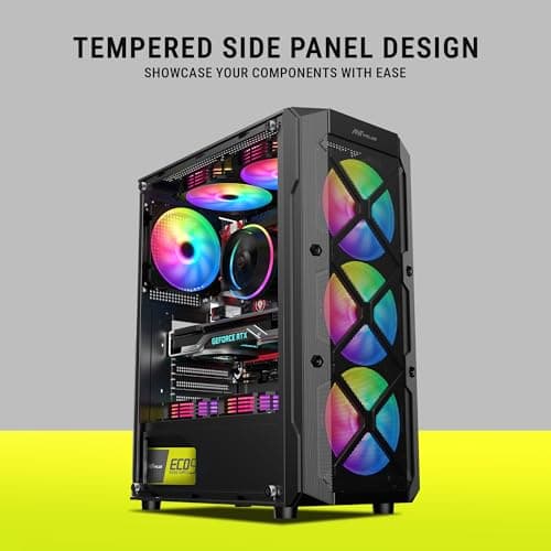 Ant Esports VM50 ARGB Mid-Tower Computer Case/Gaming Cabinet - Black | Support Micro ATX, M-ATX, ITX | Built-in USB 3.0 Port and Pre-Installed 4 ARGB Case Fans 3