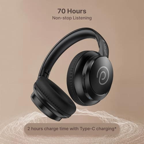 pTron Studio Evo 70hrs Playtime Wireless Over Ear Headphones with HD Mic, Low-Latency Game/Movie/Music Modes, Punchy Bass, BT5.3, Dual Device Pairing, Voice Assistant & Type-C Fast Charging (Black) 4