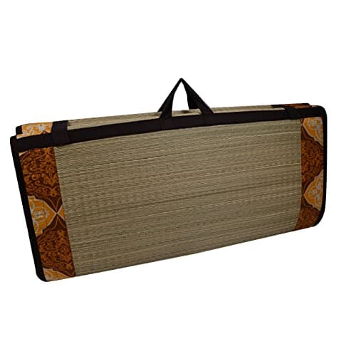 CRAFT OF INDIA Foldable korai Grass Mat 6X6 ft with 20MM Soft Foam Hand Made Fabric Brown Cotton