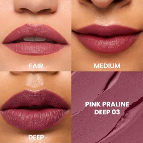Typsy Beauty Cocoa Peptide Velvet Matte Lipstick | 8hr Wear, Soft Blur Finish, Lightweight Texture, Hydrating Nude Lipstick| Pink Praline Deep 06 | Cocoa Peptides | Vegan & Paraben-Free 3.5g 3