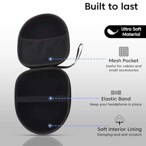 VERTUS® Headphone Protective Storage Case Cover for Sony WH-CH720N, WH-CH710N, WH-XB900N, WH-XB910N Headphones Storage Bag with Soft Lining & Accessory Pocket (Hard Shell|EVA|Black) 3