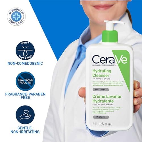 CeraVe Hydrating Cleanser For Normal To Dry Skin (236ml) - Non-Foaming Face Wash with Hyaluronic Acid And Ceramides | Non-Comedogenic, Non-Irritating And Fragrance-Free Cleanser 5
