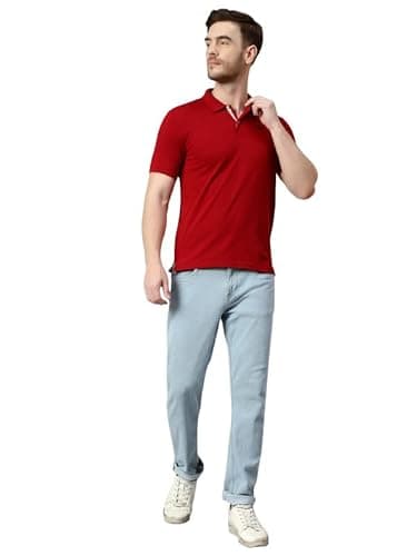 Cantabil Men's Cotton Blend Solid Polo Neck T-Shirt (Regular Fit) Red 6