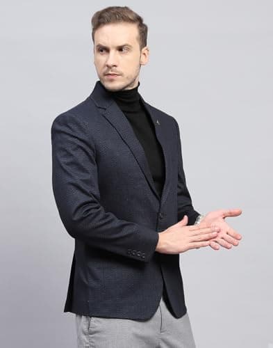 Monte Carlo Mens Navy Blue Self Design V Neck Full Sleeve Coat (223021019-1-38) 3