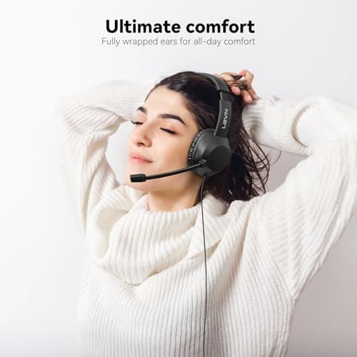 LEVN Headset with Mic, USB Headset with Microphone for PC, Headphones with Mic for Pc with Noise Canceling Microphone for Laptop, USB Headphones for Work from Home/Call Center/Open Office, Black 4
