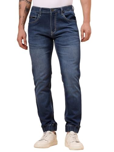 Cantabil Men Blue Denim Solid Full Length Regular Fit Jogger (MJOG00011_HILLIUM_36)