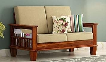 Solid Sheesham Wood Sofa Set 2 Seater|Wooden 2-Person Sofa Set|Sofa Sets For Living Room|Two Seater Sofa Set With Side Magzine & Newspaper Holder|Rosewood, Honey Brown