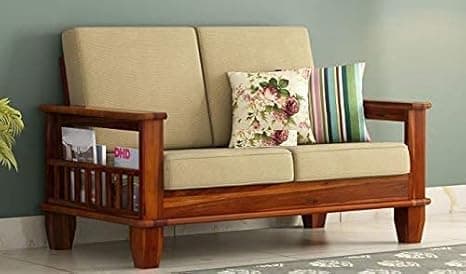 Solid Sheesham Wood Sofa Set 2 Seater|Wooden 2-Person Sofa Set|Sofa Sets For Living Room|Two Seater Sofa Set With Side Magzine & Newspaper Holder|Rosewood, Honey Brown