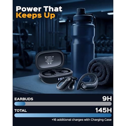TREBLAB X3-Pro-Wireless Earbuds With Earhooks - 45H Playtime, Aptx, IPX7 Waterproof Earphones For Running & Workout-Sport Bluetooth In Ear Headphones With Charging Case-Built-In Microphone - Black 5