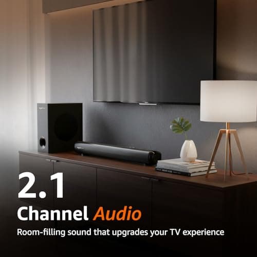 amazon basics 90W Soundbar with Wired Subwoofer | 2.1 Channel Home Theatre|Bluetooth 5.3, HDMI ARC, USB, AUX | Deep Bass Subwoofer | Remote Control | Soundbar for Smart TVs, Gaming & Music (Black) 5