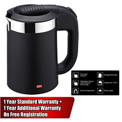 iBELL Sek105Bl Electric Kettle 500 Ml With Removable Lid,950 Watt,Auto Cut Off Function,Stainless Steel With Insulation,2 Glasses Free,Double Wall Kettle (Black),950 Watts,0.5 Liter 2