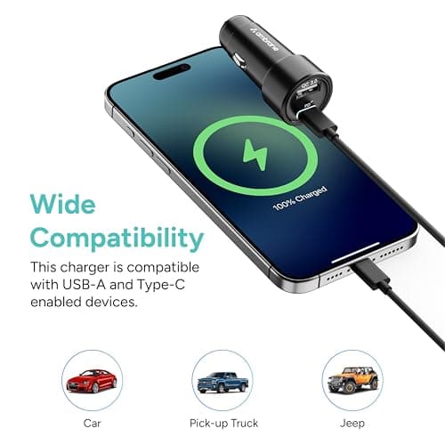 Ambrane 51W Fast Charging Car Charger, Dual Output 33W Type C PD + 18W USB Car Adapter, Quick Charge Car Plug for iPhone, Android, Tablets & More, High-Speed Compact Car Power Charger (Black, C51) 4