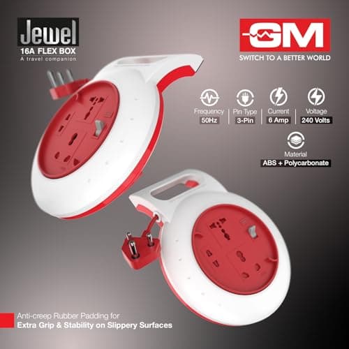GM 3208 Jewel 16A Extension Board with Circuit Breaker MCB | 3-Pin Flex Box | 4 Meter Power Cord | Safe & Reliable for High-Power Appliances. 5