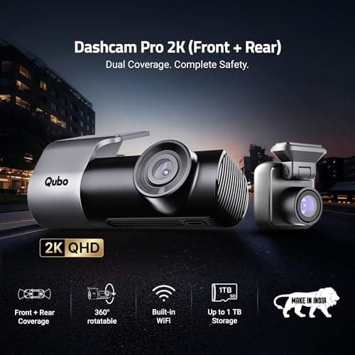 Qubo Car Dashcam [New Launch] Pro 2K Front + Rear by Hero Group | Dual Channel Dash Cam | Wide Angle View | G-Sensor | Wi-Fi | Emergency Recording | Supports Up to 1 TB SD Card 2
