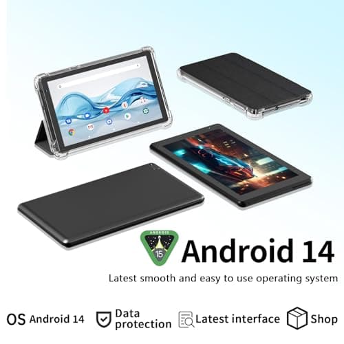 IWEGGO Android 14 Tablet with Case 7" 8GB RAM + 32GB ROM/1TB Expandable Computer 5MP Camera Tablet 1.6Ghz Quad Core Processor 3000mAH Battery Tablet PC 5G WiFi Game 7" Android Laptop Black 2