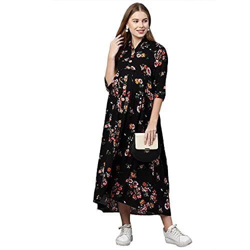 MomToBe Women's Rayon Maternity Dress & Western Dress with Zippers for Nursing Pre and Post Pregnancy (Ink Black ; XXX-Large)